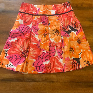 I T w by Claude Brown Skirt 12 Orange Pink White A-line Floral